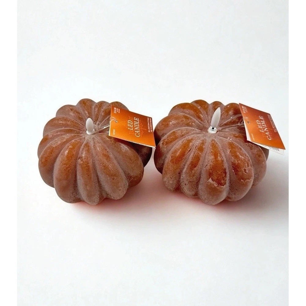 2026 Hobby Lobby Pumpkin Candle LED Battery Timer Flame Fall Brown Set Of 2 NWT